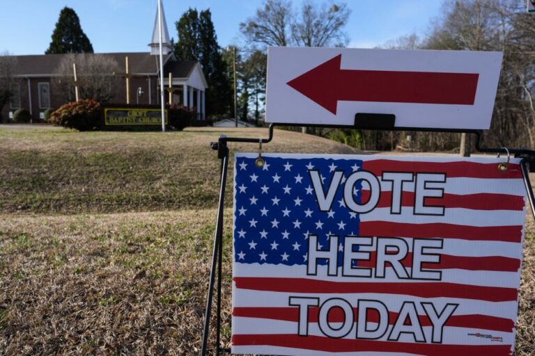 A sign is seen near a voting center in South Carolina.