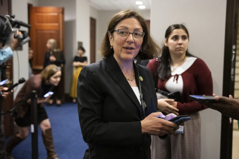Rep. Suzan DelBene (D-Wash.) departs a House Democratic Caucus meeting at the U.S. Capitol.