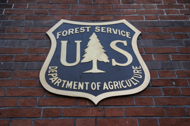 A sign is seen outside U.S. Forest Service headquarters