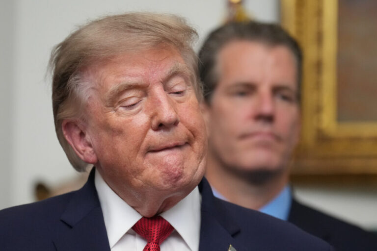 President Donald Trump speaks during an event.